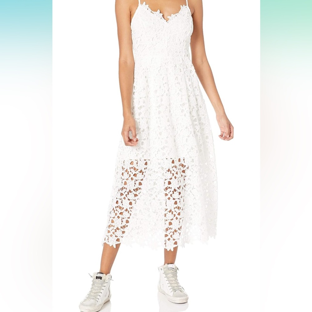 NWT ASTR the label Women's Sleeveless Lace Fit & Flare Midi Dress - White